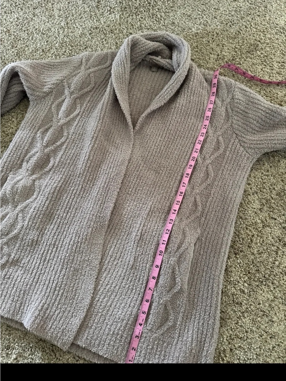 Barefoot Dreams CozyChic Cable Knit Cardigan Jacket Open Front Taupe Medium - Picture 12 of 12